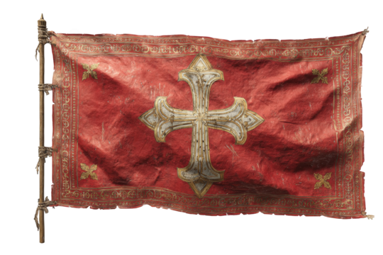 Historical flag, weathered, flying