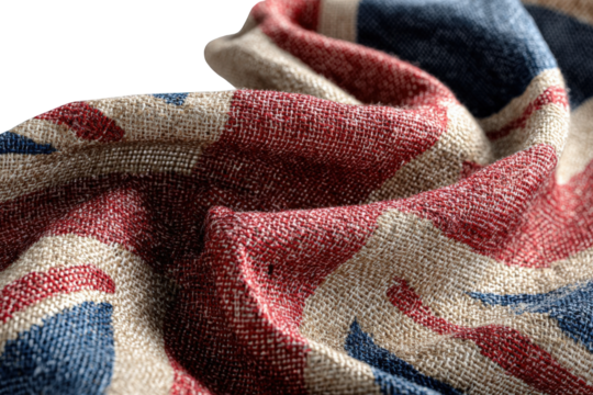 Close-up view of draped fabric with Union Jack pattern