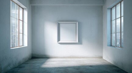 Obraz premium Empty room with large windows and a blank picture frame