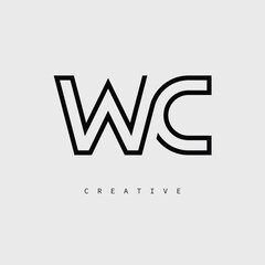 WC Creative Letter Logo – Minimal Line Monogram in Black Outline for Modern Branding Identity Design.
