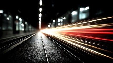 Fototapeta premium a dramatic shot depicts the path of a speedy object moving through a dark, subterranean setting