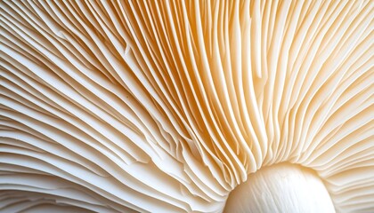 Close-up view of mushroom gills showcasing intricate textures and natural patterns