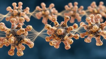 the image shows a series of abstract, connected shapes against a dark blue background. the shapes have a central dark interior, with multiple rounded projections extending outward