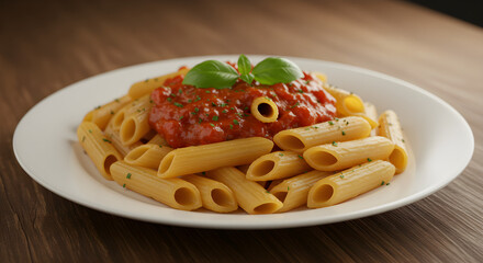 Savor the irresistible taste of classic Penne Arrabbiata pasta with a rich tomato sauce and fresh basil, a delightful Italian culinary masterpiece perfect for any meal.