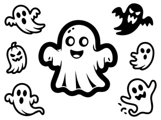 halloween ghost vector illustration featuring a set of unique silhouettes of ghost designs. Perfect for Halloween, this set includes traditional and abstract ghost.