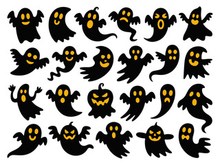 halloween ghost vector illustration featuring a set of unique silhouettes of ghost designs. Perfect for Halloween, this set includes traditional and abstract ghost.