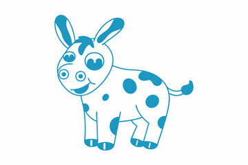 Cartoon Donkey with Spots, Outlined in Teal Color, Smiling Face, and White Background
