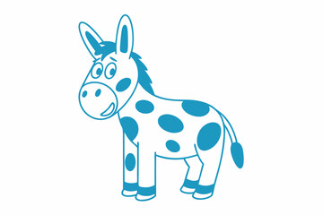 Cartoon Donkey Icon, Blue Outlined, White with Blue Spots, Vector, White Background