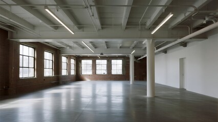 Modern converted warehouse space with exposed white-painted steel beams
