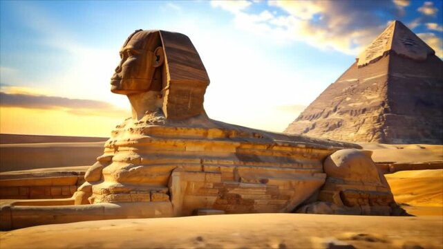 Sphinx and pyramid ancient egypt landmark