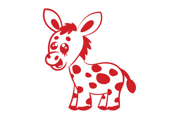 Cute Donkey Design with Red Spots on White Background Cartoon Style Art