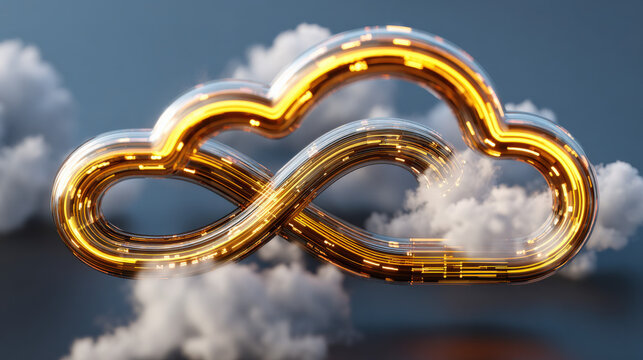 cybernetic lock shaped like infinity symbol over cloud computing matrix no text clean background illustration concept scene visual for commercial design use high detail quality stock image