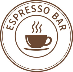 Espresso bar logo. Vector emblem with a coffee cup in a circular frame. Coffee shop and hot beverage branding.