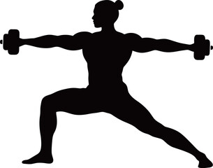 Muscular man silhouette with dumbbells. Vector logo for a fitness gym and healthy lifestyle. Weightlifting and bodybuilding.