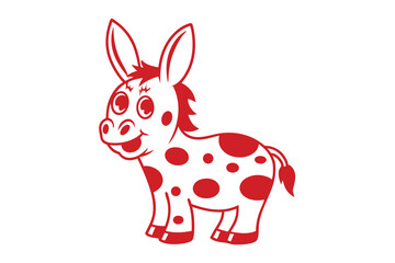 Cartoon Red Donkey with White Spots Animal on White Background
