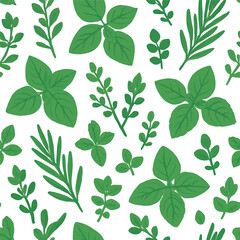 Seamless Green Leaves Pattern in Flat Vector Style