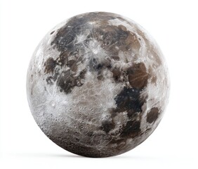 A detailed, realistic rendering of a moon, showing a dark, cratered surface