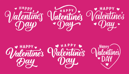Playful pink-and-white typographic design repeating 'Happy Valentine's Day' in cursive, romantic and cheerful artwork for cards and social posts.