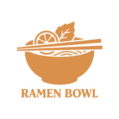 Ramen Bowl logo with a stylized illustration of noodles and citrus, ideal for a contemporary Japanese noodle restaurant