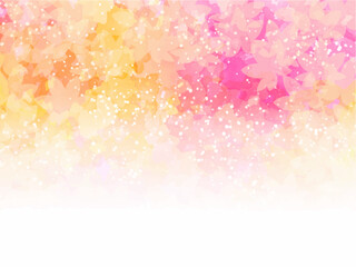 秋の紅葉のイメージの背景素材。水彩風テクスチャー。紅葉の葉っぱのシルエット。ふんわりした光の輝き。コピースペース。