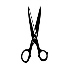 Simple black silhouette of open scissors on white background
