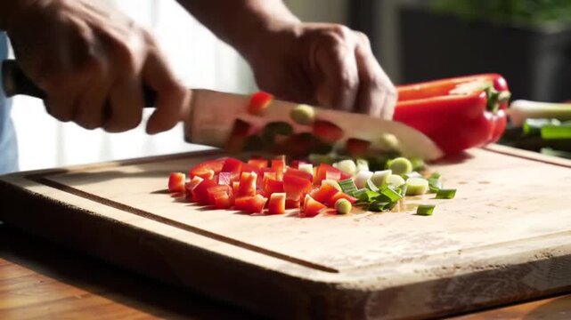 Cooking Routine: Chopping Vegetables on a Board