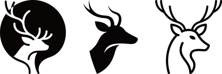 Set of modern deer head logos in different styles, symbolizing nature, hunting, or a men's fashion brand