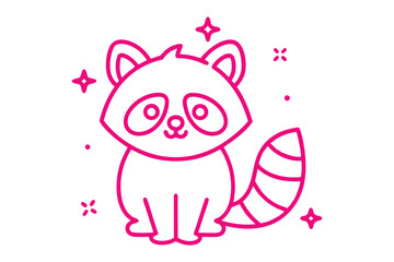 Cartoon Raccoon Pink Outline with Stars and Dots on White Background