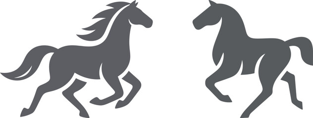 Two dynamic horse logos in motion, representing speed, freedom, and power, suitable for equine or sports-related brands.