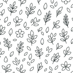 Seamless Black and White Floral Doodle Pattern