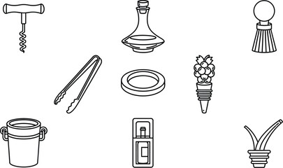 Collection of elegant wine accessories arranged on a clean white background