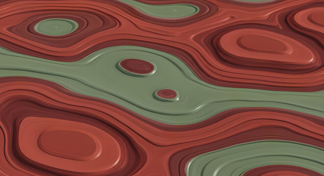 Organic abstract 3D pattern with embossed undulating contours in earthy red and serene sage green. - Powered by Adobe