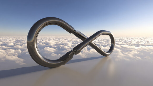 cybernetic lock shaped like infinity symbol over cloud computing matrix no text clean background illustration concept scene visual for commercial design use high detail quality stock image