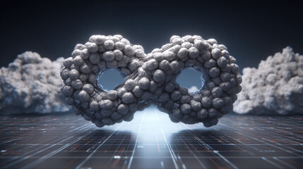 cybernetic lock shaped like infinity symbol over cloud computing matrix no text clean background illustration concept scene visual for commercial design use high detail quality stock image