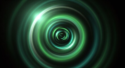 Abstract green and white glowing spiral with a bright light