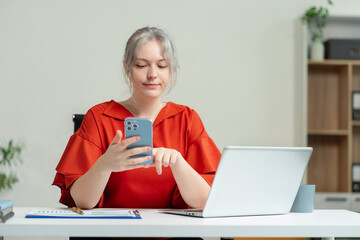 caucasian businesswoman involved in cellphone call conversation  giving professional consultation to client or negotiating project.