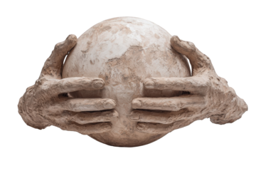 Hands holding a textured sphere