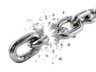 A metal chain breaking apart
