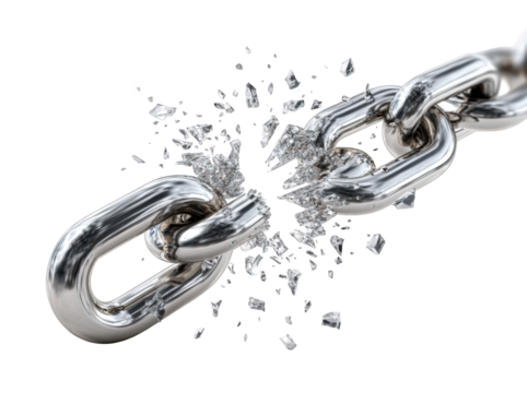 A metal chain breaking apart