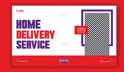 Modern home delivery service with discount offer and delivery personnel