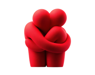 Two red figures hugging tightly
