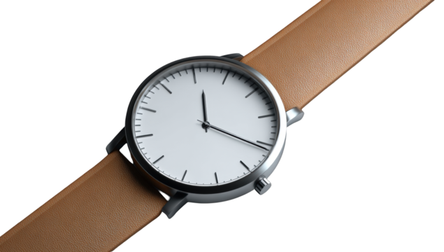 Sleek, minimalist wristwatch with tan leather band