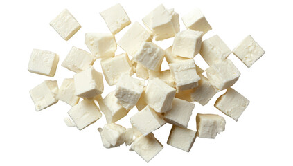 Cubed white cheese, high angle