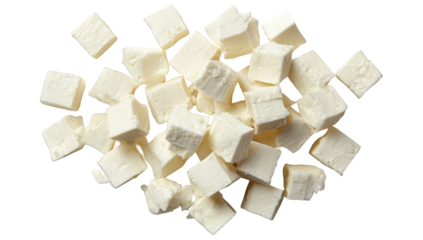 Cubed white cheese, high angle