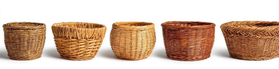 Group of small, shallow, woven baskets