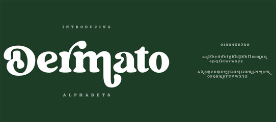 Dermato  Modern beauty font alphabet logo. Typography beautiful luxury minimal elegant serif fonts fashion wedding vintage retro logos. vector illustration