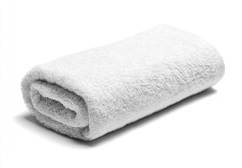Folded white bath towel against white background