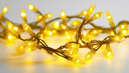 Warm yellow string lights, close-up