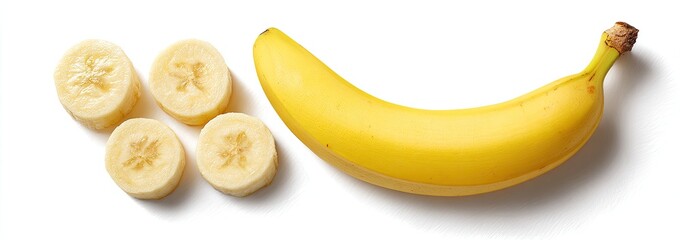 Sliced and whole banana on white background
