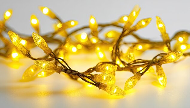 Warm yellow string lights, close-up